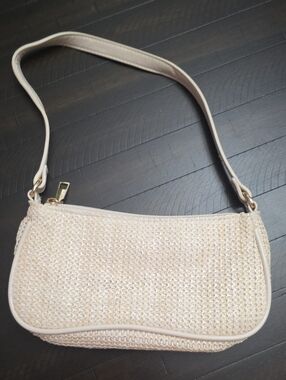Cream Woven Shoulder Bag